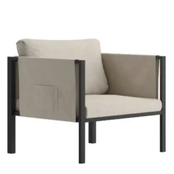 Flash Furniture Lea Indoor/Outdoor Patio Chair With Cushions - Modern Steel Framed Chair With Storage Pockets -Flash Furniture GUEST ab005e35 f507 4106 b437 0a719554d147