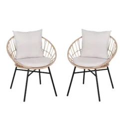 Flash Furniture Devon Set Of 2 Indoor/Outdoor Modern Papasan Style Rattan Rope Patio Chairs, PE Rattan With Cushions -Flash Furniture GUEST abb20d16 f570 44e9 a948 ba4b33361a9a