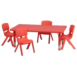 Flash Furniture 24"W X 48"L Rectangular Plastic Height Adjustable Activity Table Set With 4 Chairs -Flash Furniture GUEST abf61390 e84b 47a8 a90e e0512615f34c