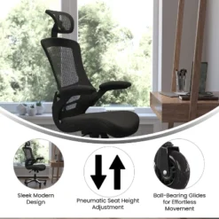 Flash Furniture Kelista High-Back Black Mesh Swivel Ergonomic Executive Office Chair With Flip-Up Arms And Transparent Roller Wheels -Flash Furniture GUEST acb9aa84 2a76 4714 9394 4bf7cd98858e