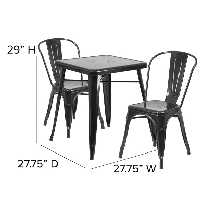 Flash Furniture Commercial Grade 23.75" Square Metal Indoor-Outdoor Table Set With 2 Stack Chairs 9 Flash Furniture Commercial Grade 23.75" Square Metal Indoor-Outdoor Table Set With 2 Stack Chairs - Image 7