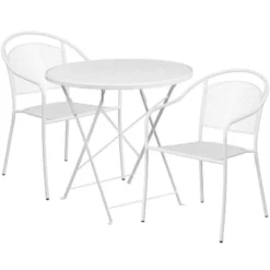 Flash Furniture Oia Commercial Grade 30" Round Indoor-Outdoor Steel Folding Patio Table Set With 2 Round Back Chairs -Flash Furniture GUEST ae7cc9f6 2f77 469b 903e c735e7173a7f