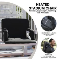 Flash Furniture Extra Wide Foldable Reclining Heated Stadium Chair With Backpack Straps - Black -Flash Furniture GUEST ae85ff23 5076 4227 8de6 c24f0b036eaa