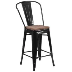 Flash Furniture 24" High Metal Counter Height Stool With Back And Wood Seat -Flash Furniture GUEST aedb6e05 9bbb 4480 9bde b0e95de1fc15