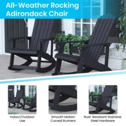 Flash Furniture Set Of 4 Savannah All-Weather Poly Resin Wood Adirondack Rocking Chairs With Side Table -Flash Furniture GUEST b10ac1ca 72e0 4a41 9181 c98bfe18817a