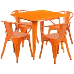 Flash Furniture Commercial Grade 31.5" Square Metal Indoor-Outdoor Table Set With 4 Arm Chairs 11 Flash Furniture Commercial Grade 31.5" Square Metal Indoor-Outdoor Table Set With 4 Arm Chairs -Flash Furniture GUEST b130c949 ef46 49cf 9c85 41c992d9a960