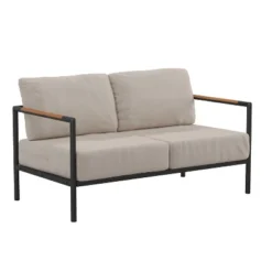 Flash Furniture Indoor/Outdoor Patio Loveseat With Cushions - Modern Aluminum Framed Loveseat With Teak Accent Arms -Flash Furniture GUEST b18b9f9f ebbf 467e 9399 5edd00af71e7