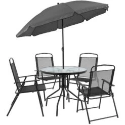 Flash Furniture Nantucket 6 Piece Patio Garden Set With Table, Umbrella And 4 Folding Chairs -Flash Furniture GUEST b1fe8fdb 0284 4ebe 8685 af8b14260d42