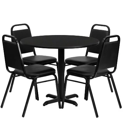 Flash Furniture 36'' Round Laminate Table Set With X-Base And 4 Trapezoidal Back Banquet Chairs 5 Flash Furniture 36'' Round Laminate Table Set With X-Base And 4 Trapezoidal Back Banquet Chairs - Image 3