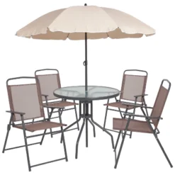 Flash Furniture Nantucket 6 Piece Patio Garden Set With Table, Umbrella And 4 Folding Chairs -Flash Furniture GUEST b3a14010 afd2 4386 b542 672cc1dd190c