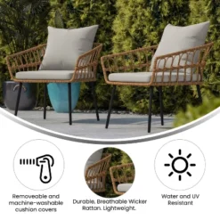 Flash Furniture Evin Set Of 2 Boho Indoor/Outdoor Rope Rattan Wicker Patio Chairs With All-Weather Cushions -Flash Furniture GUEST b3e3751e 5b47 4fa6 9430 d695eaadfb4b