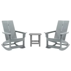 Flash Furniture Set Of 2 Finn Modern Commercial Grade All-Weather 2-Slat Poly Resin Rocking Adirondack Chairs With Side Table -Flash Furniture GUEST b43f09c0 bf89 4c8f 9afd 402c7c8d526d