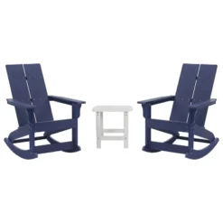 Flash Furniture Set Of 2 Finn Modern Commercial Grade All-Weather 2-Slat Poly Resin Rocking Adirondack Chairs With Side Table -Flash Furniture GUEST b45a66e7 61d6 4669 9473 0c94e5634de4
