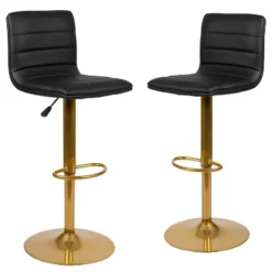 Flash Furniture Modern Vinyl Adjustable Height Barstool With Horizontal Stitch Back, Set Of 2 -Flash Furniture GUEST b46ce1fb 2f73 4d13 9e76 5061c6f8ff02