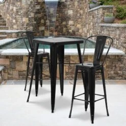 Flash Furniture Commercial Grade 23.75" Square Metal Indoor-Outdoor Bar Table Set With 2 Stools With Backs -Flash Furniture GUEST b4cc1da6 822c 48c6 ab4d 7c5f87fefdd3