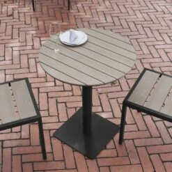 Flash Furniture Finch Commercial Grade Round 24" Table With Faux Teak Poly Slats And Steel Frame -Flash Furniture GUEST b6553ab8 8633 47aa aefa e11d9a605d63