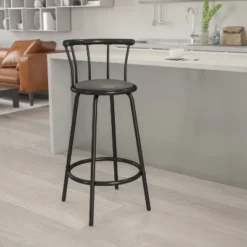 Flash Furniture 16 Flash Furniture Crown Back Black Metal Barstool With Black Vinyl Swivel Seat