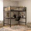 Flash Furniture Jake Metal Loft Bed Frame With Desk, Protective Guard Rails And Ladder For Kids, Teens And Adults