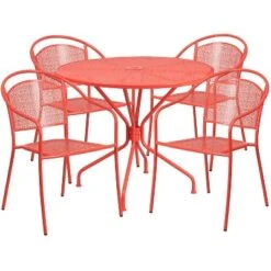 Flash Furniture Oia Commercial Grade 35.25" Round Indoor-Outdoor Steel Patio Table Set With 4 Round Back Chairs -Flash Furniture GUEST b7d03641 a8d0 44f1 b7dc c15a162d8d3a