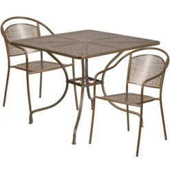 Flash Furniture Oia Commercial Grade 35.5" Square Indoor-Outdoor Steel Patio Table Set With 2 Round Back Chairs -Flash Furniture GUEST b80412e3 5589 4adc 9f77 827cdf13f1b7
