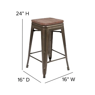 Flash Furniture 24" High Metal Counter-Height, Indoor Bar Stool With Wood Seat - Stackable Set Of 4 6 Flash Furniture 24" High Metal Counter-Height, Indoor Bar Stool With Wood Seat - Stackable Set Of 4 - Image 4