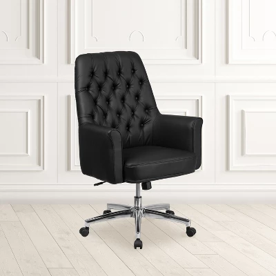 Flash Furniture Mid-Back Traditional Tufted LeatherSoft Executive Swivel Office Chair With Arms 3 Flash Furniture Mid-Back Traditional Tufted LeatherSoft Executive Swivel Office Chair With Arms