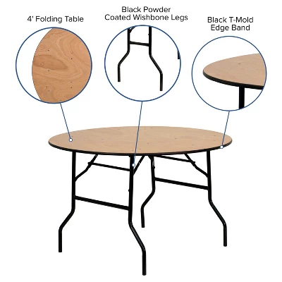 Flash Furniture 4-Foot Round Wood Folding Banquet Table With Clear Coated Finished Top 4 Flash Furniture 4-Foot Round Wood Folding Banquet Table With Clear Coated Finished Top - Image 2
