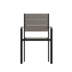 Flash Furniture Finch Commercial Grade Patio Chair With Arms, Stackable Side Chair With Faux Teak Poly Slats And Metal Frame -Flash Furniture GUEST b8d62426 e7ea 4421 9804 115b764ed203