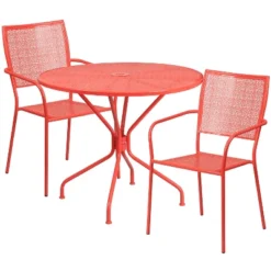 Flash Furniture Oia Commercial Grade 35.25" Round Indoor-Outdoor Steel Patio Table Set With 2 Square Back Chairs -Flash Furniture GUEST ba3f39e1 8ca8 4825 b9c0 69209b705469