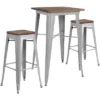 Flash Furniture 23.5" Square Metal Bar Table Set With Wood Top And 2 Backless Stools -Flash Furniture GUEST ba57cf00 0db3 482b 99e3 10bc7955a791