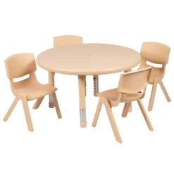 Flash Furniture 33" Round Plastic Height Adjustable Activity Table Set With 4 Chairs -Flash Furniture GUEST ba9569ea e319 4a83 9b4c 2176ac0d5613