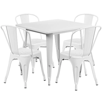 Flash Furniture Commercial Grade 31.5" Square Metal Indoor-Outdoor Table Set With 4 Stack Chairs 19 Flash Furniture Commercial Grade 31.5" Square Metal Indoor-Outdoor Table Set With 4 Stack Chairs - Image 17