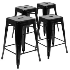 Flash Furniture 24" High Metal Counter-Height, Indoor Bar Stool - Stackable Set Of 4 -Flash Furniture GUEST bb6400eb 6fa1 42c7 b2b5 bd5cff6c4796