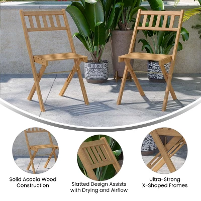 Flash Furniture Indoor/Outdoor Solid Acacia Wood Folding Bistro Chairs In Natural - Set Of 2 7 Flash Furniture Indoor/Outdoor Solid Acacia Wood Folding Bistro Chairs In Natural - Set Of 2 - Image 5