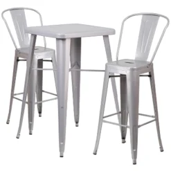 Flash Furniture Commercial Grade 23.75" Square Metal Indoor-Outdoor Bar Table Set With 2 Stools With Backs -Flash Furniture GUEST bc08ef46 c2e1 4561 9ffb fdc69492a7f3