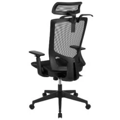 Flash Furniture Ergonomic Black Mesh Office Chair-Synchro-Tilt, Pivot Headrest, Adjustable Arms -Flash Furniture GUEST bc71c22f 5bc2 440e a5a2 eb0aabc244ce