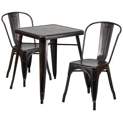 Flash Furniture Commercial Grade 23.75" Square Metal Indoor-Outdoor Table Set With 2 Stack Chairs 11 Flash Furniture Commercial Grade 23.75" Square Metal Indoor-Outdoor Table Set With 2 Stack Chairs - Image 9