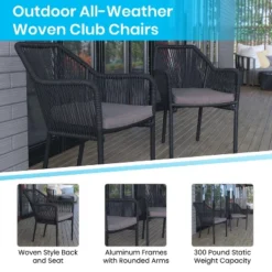 Flash Furniture Kallie Set Of 2 Aluminum Framed Stackable All-Weather Woven Club Chairs With Rounded Arms & Zippered Seat Cushions -Flash Furniture GUEST bcb977a5 fa6a 488e b779 b9ef5f6db2b3