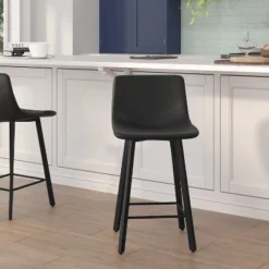 Flash Furniture 7 Flash Furniture Caleb Modern Armless 24 Inch Counter Height Stools Commercial Grade With Footrests And Matte Metal Frames, Set Of 2