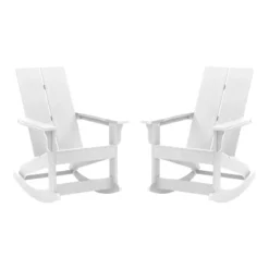 Flash Furniture Finn Modern Commercial Grade All-Weather 2-Slat Poly Resin Rocking Adirondack Chair With Rust Resistant Stainless Steel Hardware - Set Of 2 -Flash Furniture GUEST befa379b 73f2 412b 989a c330c5939509