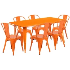Flash Furniture Commercial Grade 31.5" X 63" Rectangular Metal Indoor-Outdoor Table Set With 6 Stack Chairs -Flash Furniture GUEST bf5859c3 558b 4d65 8c7a 1e1d47b30a6a