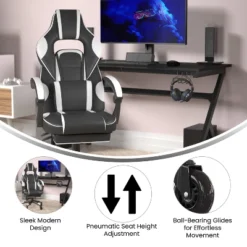 Flash Furniture X40 Gaming Chair Racing Computer Chair With Fully Reclining Back/Arms And Transparent Roller Wheels, Slide-Out Footrest -Flash Furniture GUEST c02af722 a7b0 4b45 a852 bd80eefd6d5e