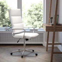 Flash Furniture Hansel High Back White LeatherSoft Contemporary Panel Executive Swivel Office Chair