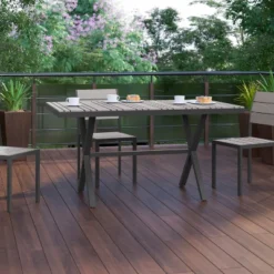 Flash Furniture Finch Commercial Grade X-Frame Outdoor Dining Table 59" X 35.5" With Faux Teak Poly Slats And Metal Frame -Flash Furniture GUEST c3cdbd4e 42bf 411c 88d8 0988ec31d93a