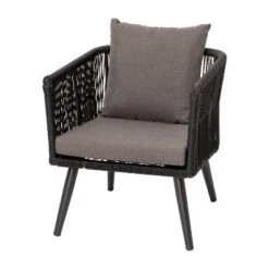 Flash Furniture Kierra Black All-Weather 4-Piece Woven Conversation Set With Gray Zippered Removable Cushions & Metal Coffee Table -Flash Furniture GUEST c470aa6e a521 4a0e b894 2c9b227b0983