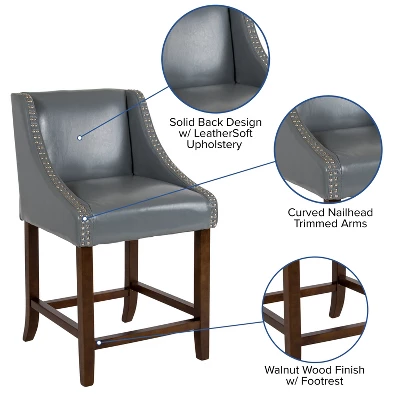 Flash Furniture Carmel Series 24" High Transitional Wood Counter Height Stool With Accent Nail Trim 4 Flash Furniture Carmel Series 24" High Transitional Wood Counter Height Stool With Accent Nail Trim - Image 2