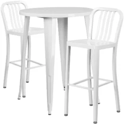 Flash Furniture Commercial Grade 30" Round Metal Indoor-Outdoor Bar Table Set With 2 Vertical Slat Back Stools -Flash Furniture GUEST c71f1229 3485 48e9 9ea8 c07578bbf79e