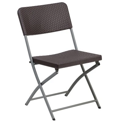 Flash Furniture 2 Pack HERCULES Series Brown Rattan Plastic Folding Chair With Gray Frame 9 Flash Furniture 2 Pack HERCULES Series Brown Rattan Plastic Folding Chair With Gray Frame - Image 7
