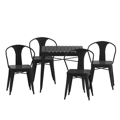 Flash Furniture All-Weather Resin Top Square Table & 4 Metal Chairs With Poly Resin Seats-Black 4 Flash Furniture All-Weather Resin Top Square Table & 4 Metal Chairs With Poly Resin Seats-Black - Image 2