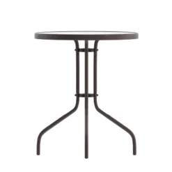 Flash Furniture Lila 23.75'' Round Glass Metal Table With 2 Metal Aluminum Slat Stack Chairs -Flash Furniture GUEST ca18041e e4d2 418a b97f 8e4c1c4e62ed